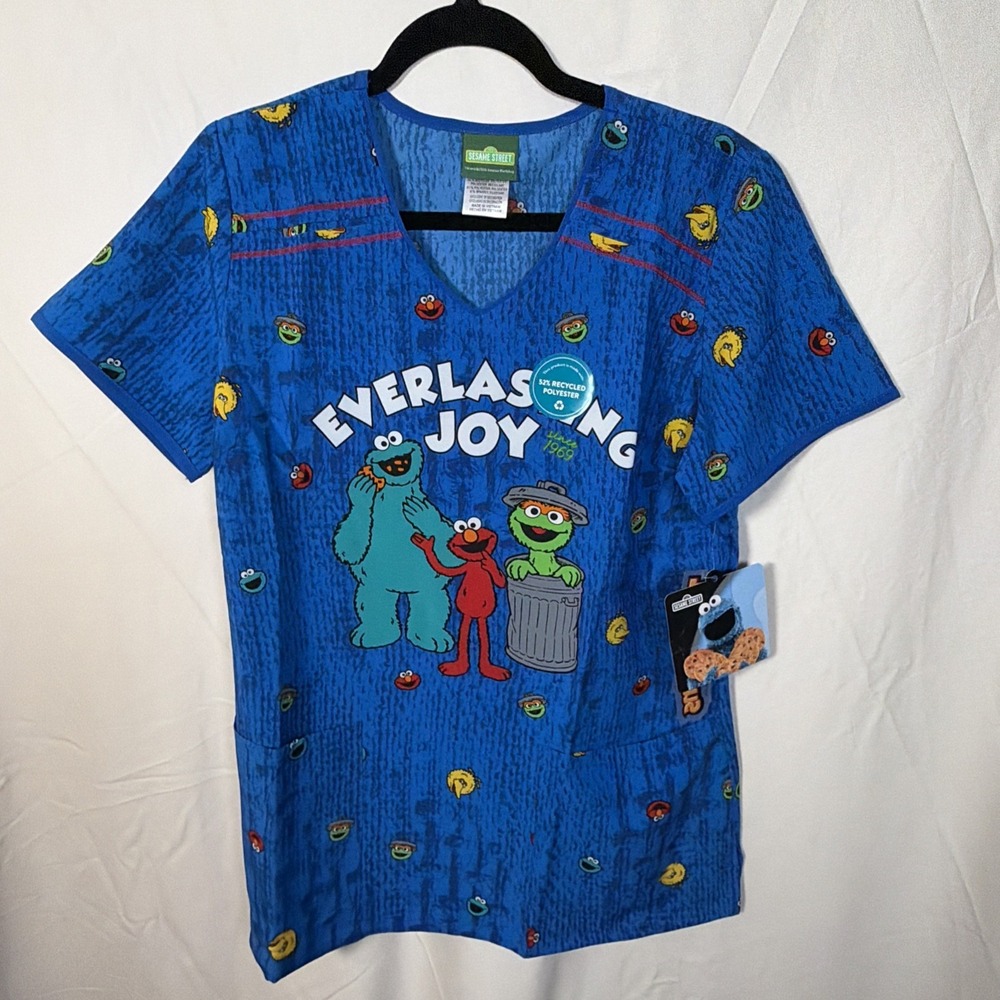 Tooniforms by Cherokee Sesame Street Scrub Top Everlasting‎ Joy Size M